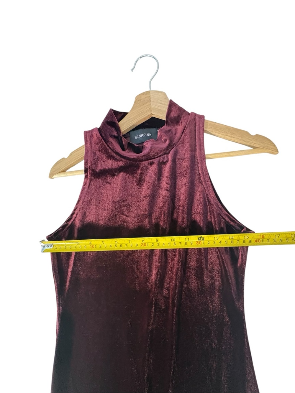 MINKPINK Women M Burgundy Velvet Maxi Dress Mock Neck Whimsigoth Gothic Slit - Picture 8 of 11